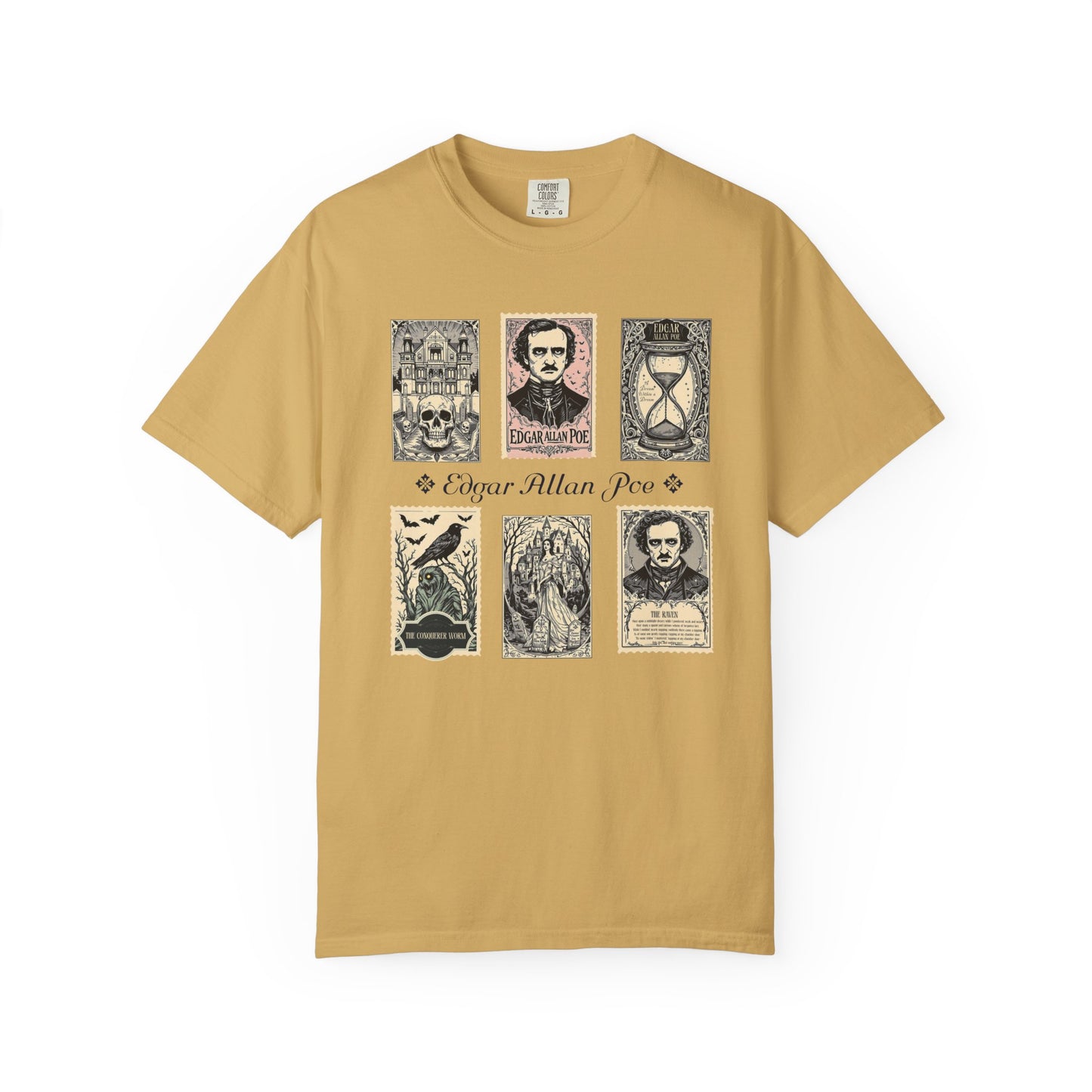 Edgar Allan Poe T-Shirt Gothic Graphic Tee The Raven Nevermore Quote Horror Literature Shirt Dark Academia Aesthetic Halloween Party Gift T-Shirt Printify Mustard S