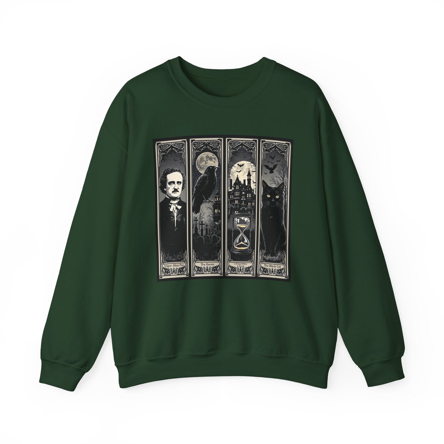 Edgar Allan Poe Sweatshirt The Raven Nevermore Gothic Horror Sweater Dark Academia Macabre Halloween Gift for Book Lovers Birthday Christmas Sweatshirt Printify Forest Green S