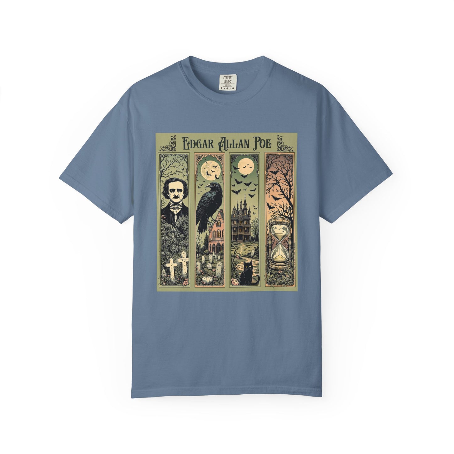 Edgar Allan Poe T-Shirt Gothic Graphic Tee The Raven Nevermore Quote Horror Literature Shirt Dark Academia Aesthetic Halloween Party Gift T-Shirt Printify Blue Jean S