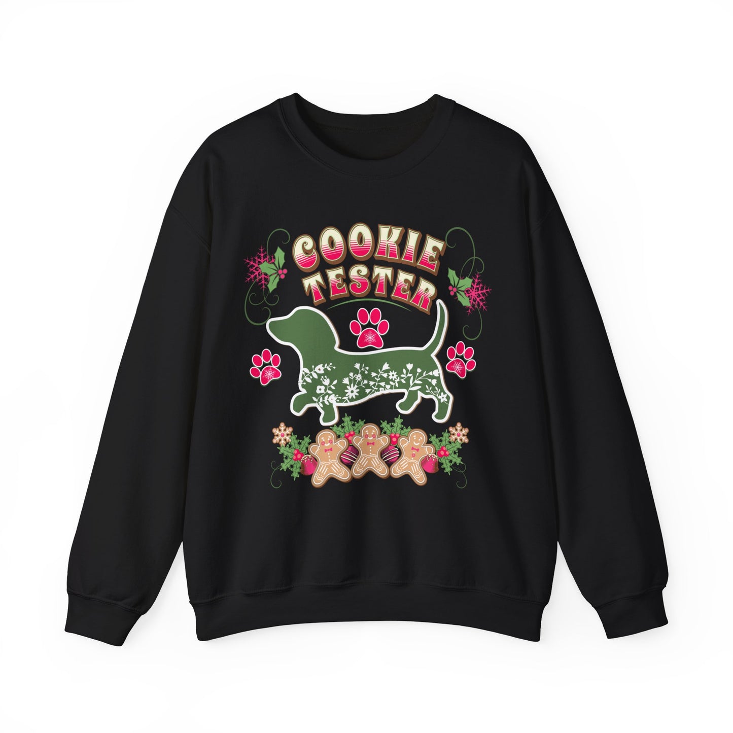 Christmas Dachshund Lover Baking Sweatshirt, Doxie Cookie Tester XMas T-Shirt, Dog Lover Shirt, Matching Family Christmas Cookie Baking Gift Sweatshirt Printify S Black