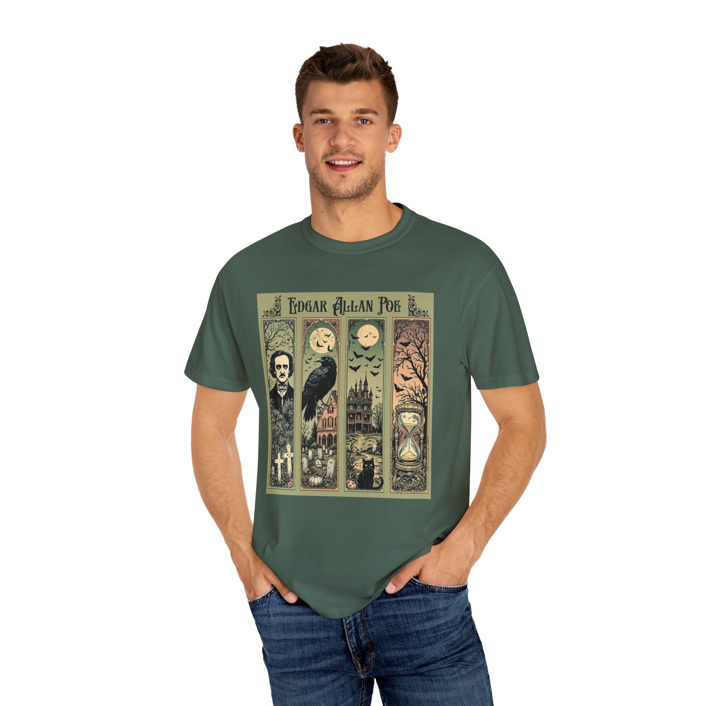 Edgar Allan Poe T-Shirt Gothic Graphic Tee The Raven Nevermore Quote Horror Literature Shirt Dark Academia Aesthetic Halloween Party Gift