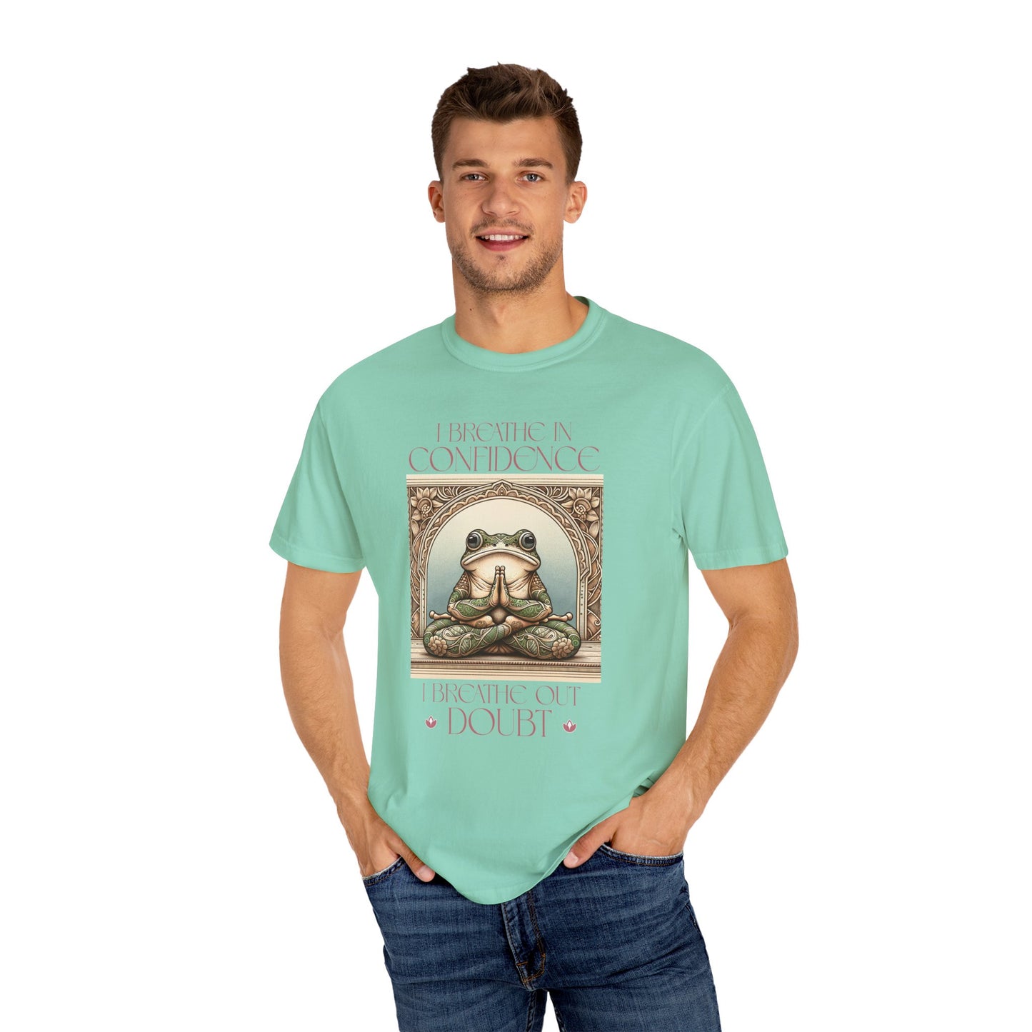Pink Yoga Frog Shirt I Breathe In Confidence And I Breathe Out Doubt Unisex T-Shirt, Casual Wear, Highlander Fan Gift, T-Shirt Printify