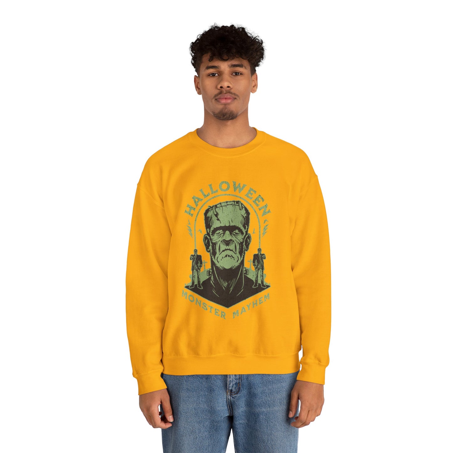 Vintage Halloween Frankenstein Monster Graphic Sweatshirt, Creepy Spooky Book Lover Gift, Horror Movie, Fall Festival Party Sweater. Sweatshirt Printify