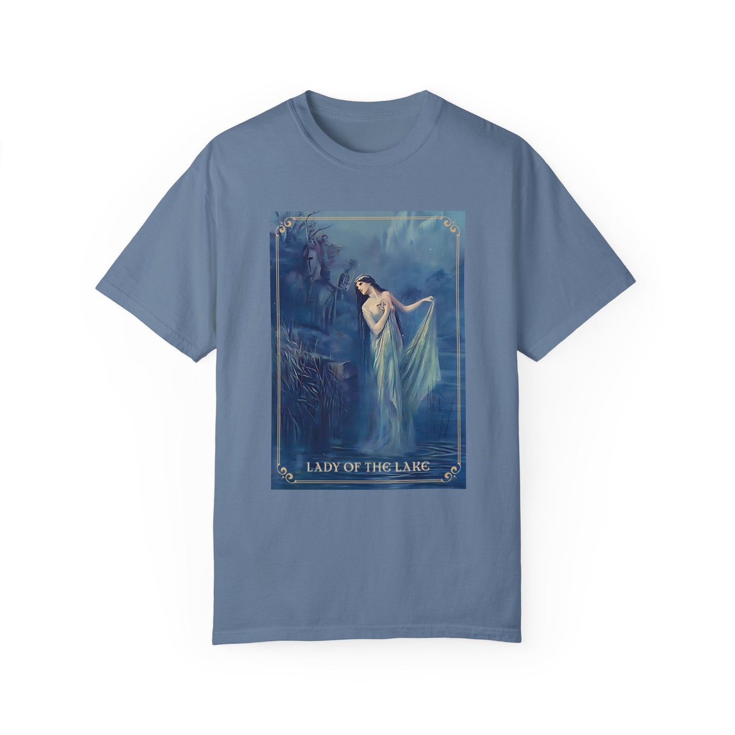 Lady of the Lake Print Unisex T-Shirt Perfect Renfaire Medieval Festival Shirt Mystical Vintage Tee Fairy Tale Merch Fantasy Lover Gifts T-Shirt Printify Blue Jean S