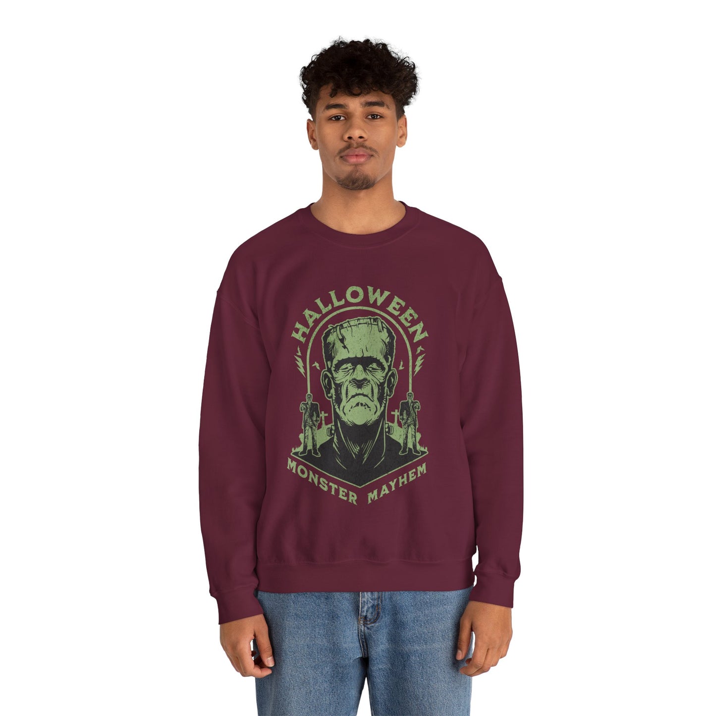Vintage Halloween Frankenstein Monster Graphic Sweatshirt, Creepy Spooky Book Lover Gift, Horror Movie, Fall Festival Party Sweater. Sweatshirt Printify