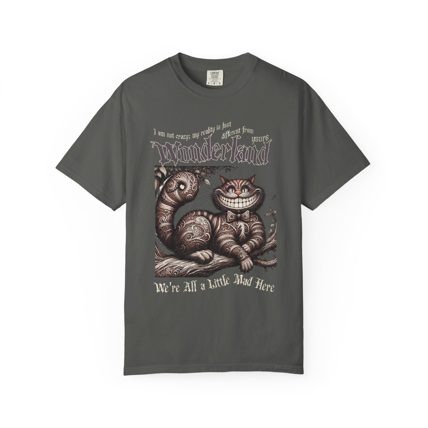 Cheshire Cat Alice in Wonderland TShirt Comfort Colors Oversized T-Shirt Dark Academia Mad Hatter Tea Party Bookish Book Lover Booktok Gift T-Shirt Printify Pepper S