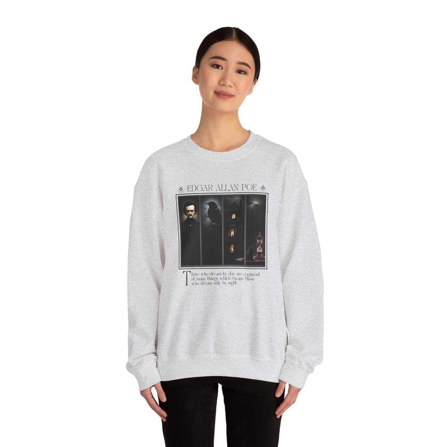 Edgar Allan Poe Sweatshirt The Raven Nevermore Gothic Horror Sweater Dark Academia Macabre Halloween Gift for Book Lovers Birthday Christmas Sweatshirt Printify