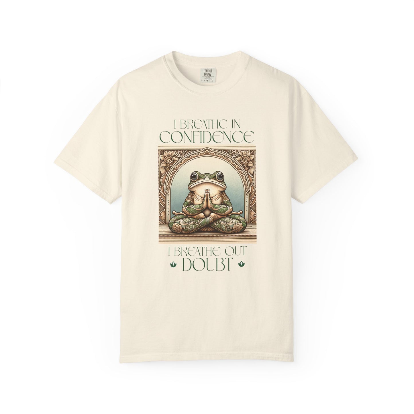 Green Yoga Frog Shirt I Breathe In Confidence And I Breathe Out Doubt Unisex T-Shirt, Casual Wear, Highlander Fan Gift, T-Shirt Printify Ivory S