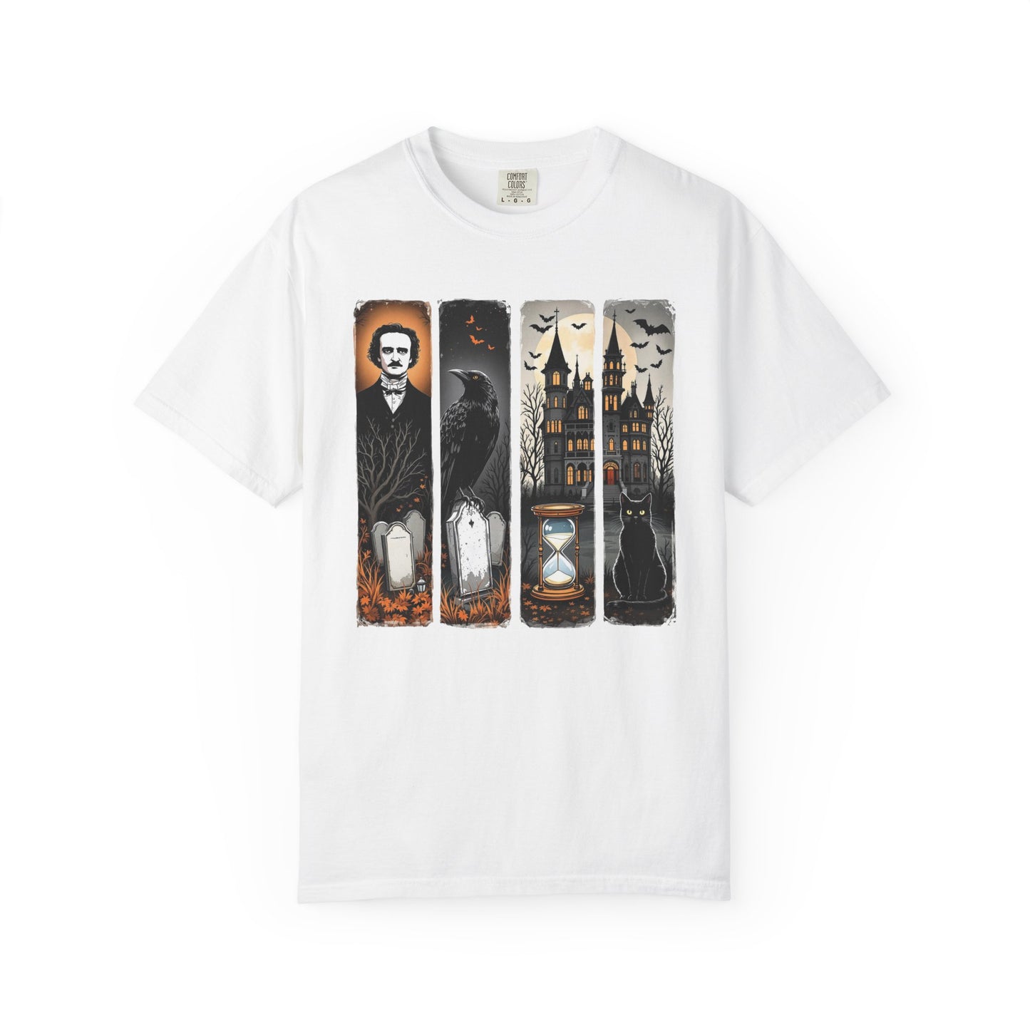 Edgar Allan Poe T-Shirt Gothic Graphic Tee The Raven Nevermore Quote Horror Literature Shirt Dark Academia Aesthetic Halloween Party Gift T-Shirt Printify White S
