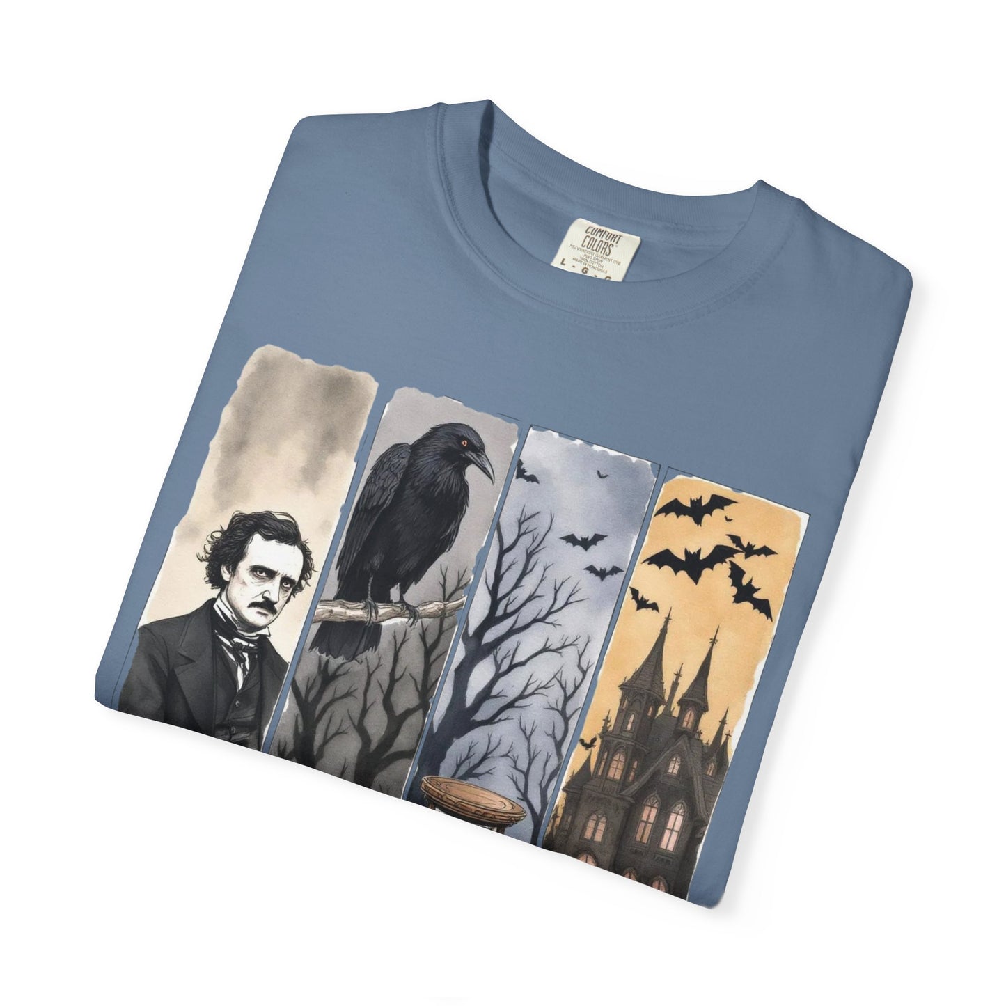 Edgar Allan Poe T-Shirt Gothic Graphic Tee The Raven Nevermore Quote Horror Literature Shirt Dark Academia Aesthetic Halloween Party Gift