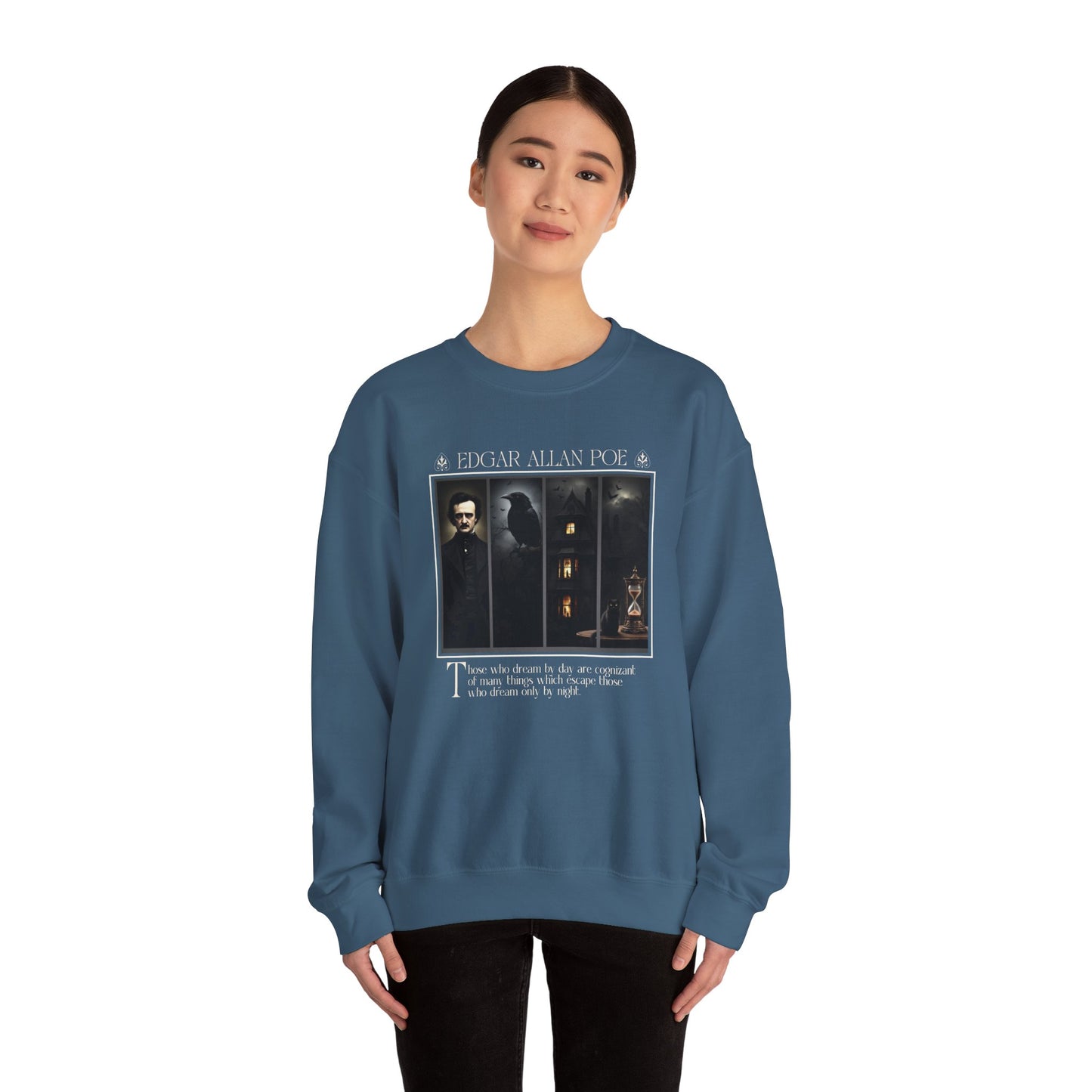 Edgar Allan Poe Sweatshirt The Raven Nevermore Gothic Horror Sweater Dark Academia Macabre Halloween Gift for Book Lovers Birthday Christmas Sweatshirt Printify