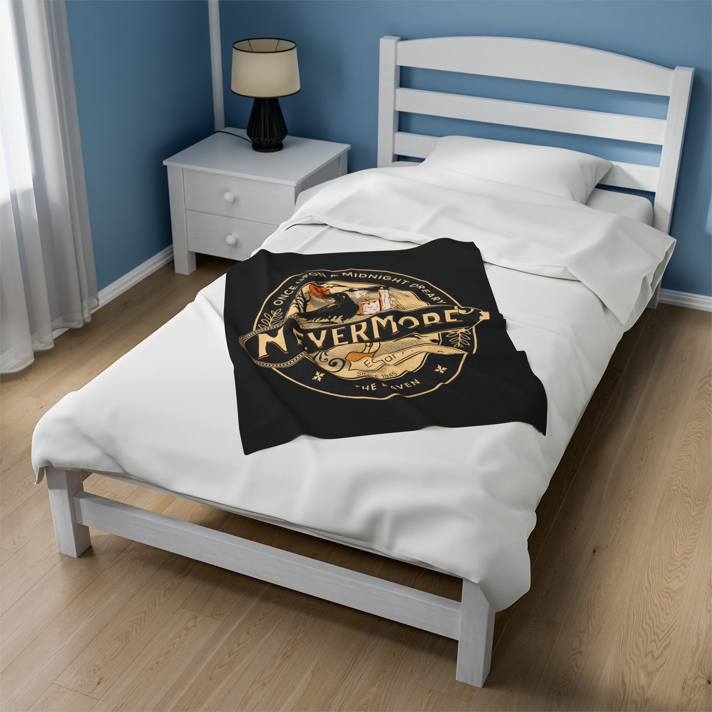 Edgar Allan Poe, Nevermore The Raven Throw Blanket, Book Lover Reading Soft Blanket, Gothic Dark Academia, Horror Movie Watching Plush Throw All Over Prints Printify