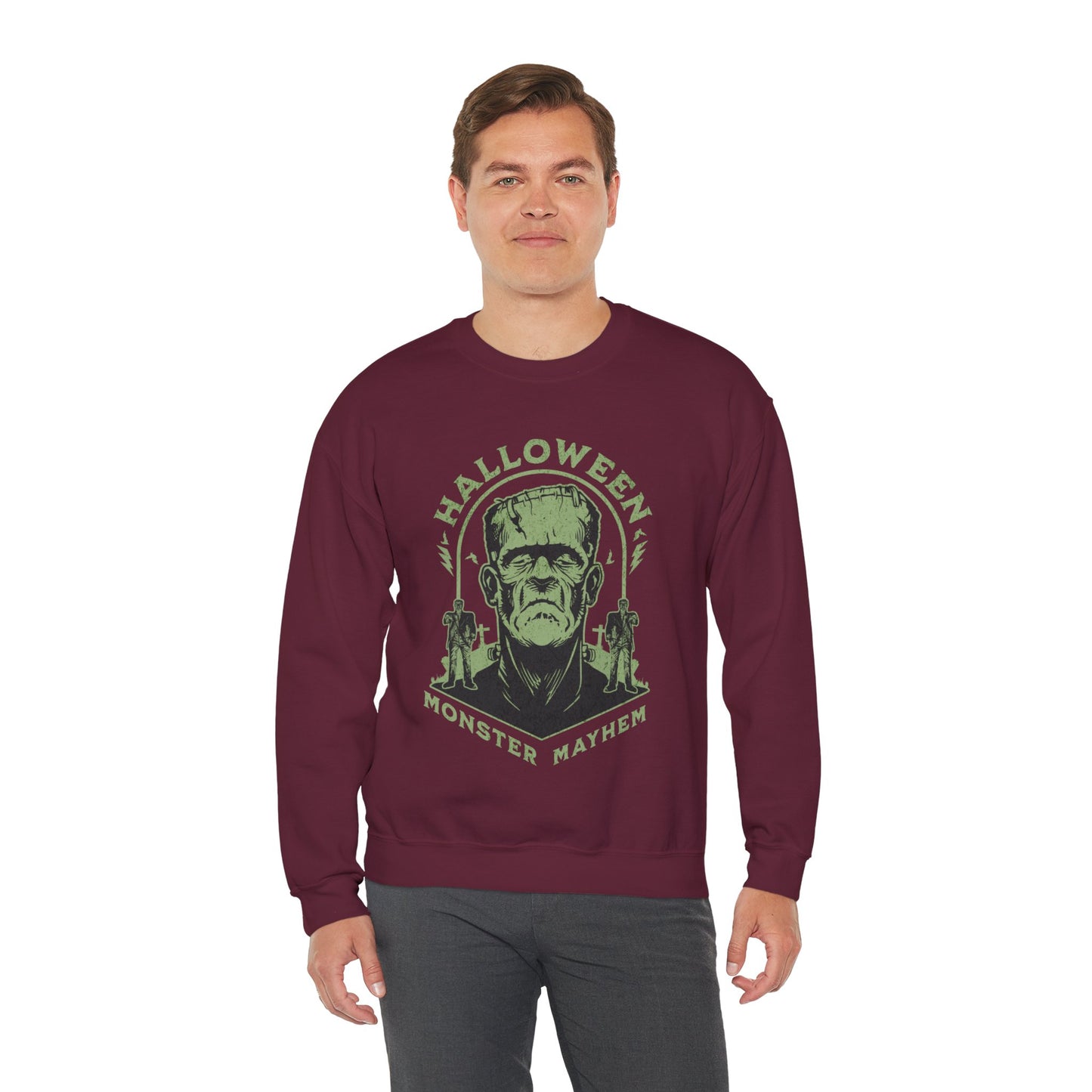 Vintage Halloween Frankenstein Monster Graphic Sweatshirt, Creepy Spooky Book Lover Gift, Horror Movie, Fall Festival Party Sweater. Sweatshirt Printify