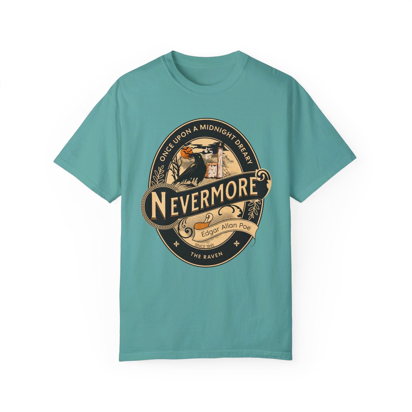 Edgar Allan Poe Shirt, Nevermore The Raven Tee, Book Lover Shirt, Halloween, Gothic, Goblincore Gift, Light Academia, Comfort Colours TShirt T-Shirt Printify Seafoam S