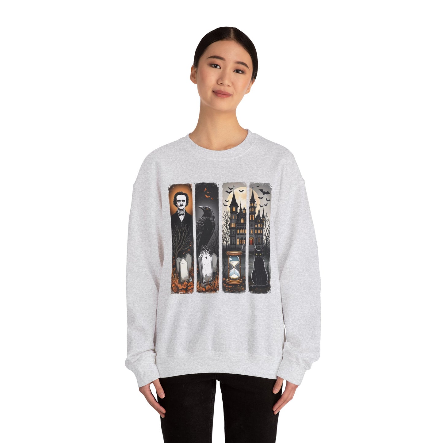 Edgar Allan Poe Sweatshirt The Raven Nevermore Gothic Horror Sweater Dark Academia Macabre Halloween Gift for Book Lovers Birthday Christmas Sweatshirt Printify