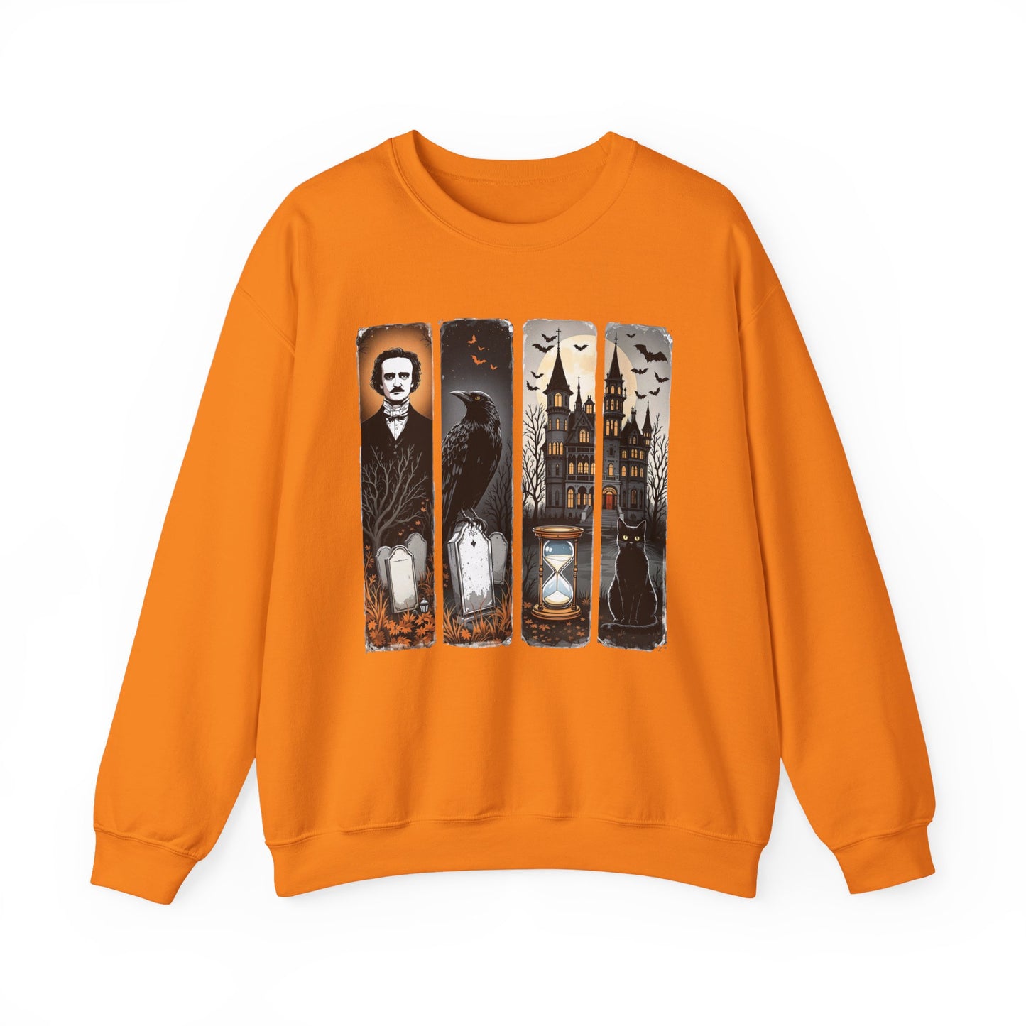 Edgar Allan Poe Sweatshirt The Raven Nevermore Gothic Horror Sweater Dark Academia Macabre Halloween Gift for Book Lovers Birthday Christmas Sweatshirt Printify Safety Orange S