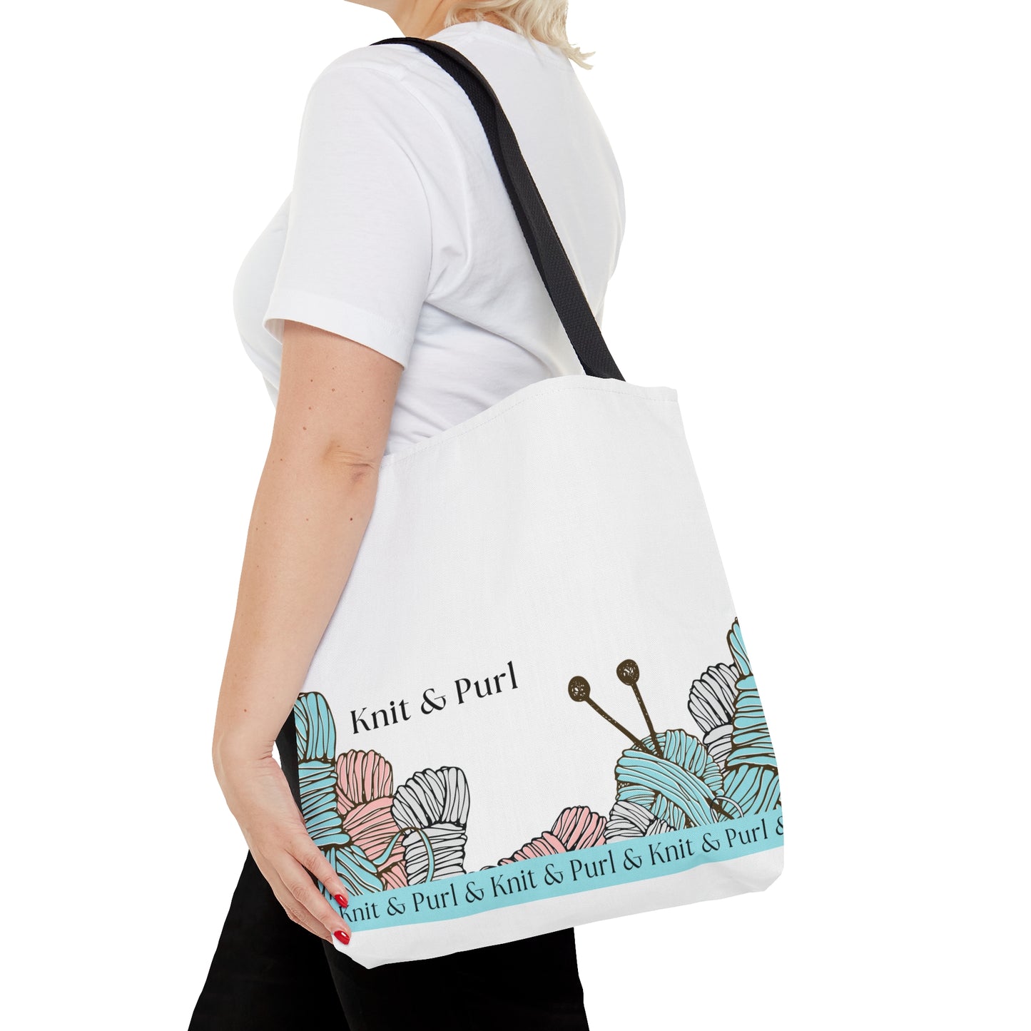 Knit & Purl Tote Bag, Crafter Bag, Yarn Storage Bag, Knitting Project Bag, Crochet Project Bag, Craft Project Tote Bag Bags Printify
