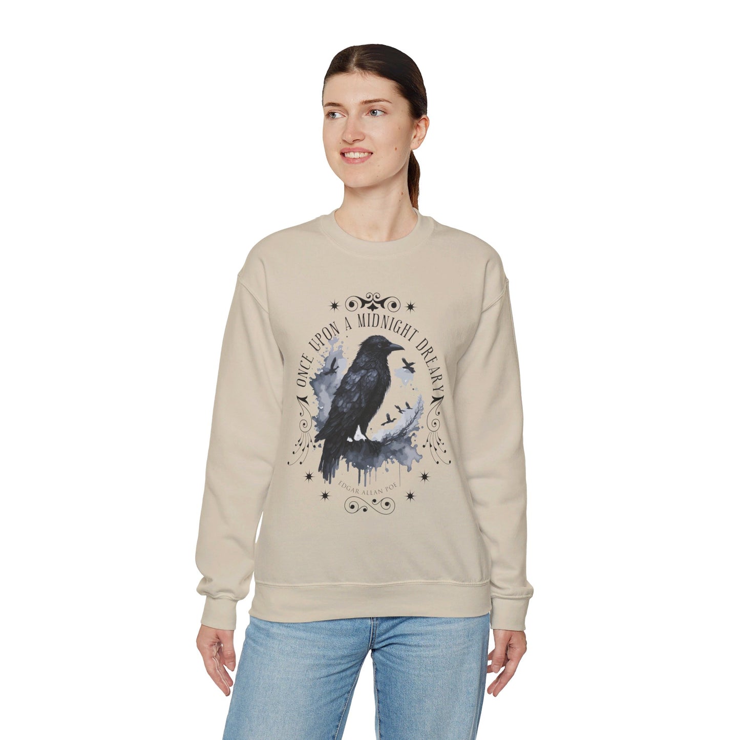 Edgar Allan Poe, The Raven Sweatshirt, Poet, Poetry Lover Sweater, Book Lover, Haunting Gothic Gift, Light, Dark Academia, Horror Movie Top Sweatshirt Printify