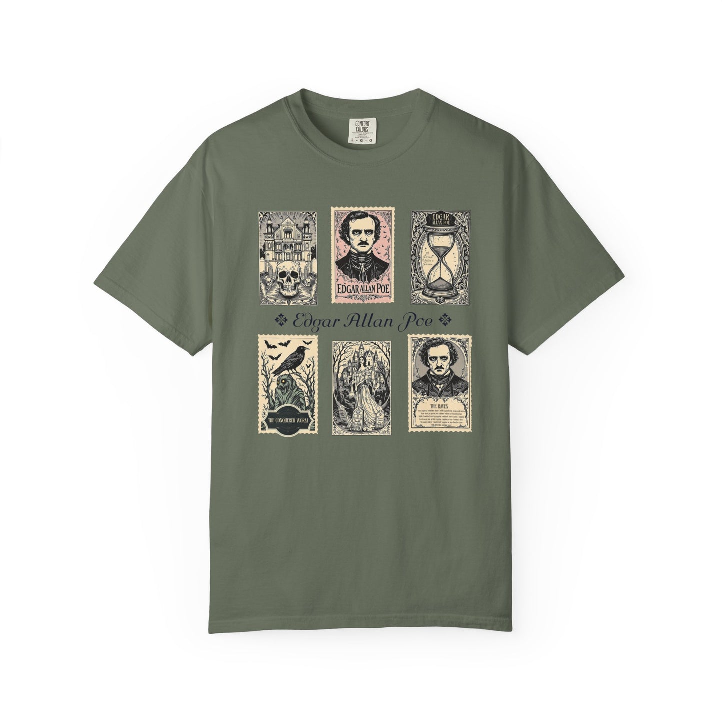 Edgar Allan Poe T-Shirt Gothic Graphic Tee The Raven Nevermore Quote Horror Literature Shirt Dark Academia Aesthetic Halloween Party Gift T-Shirt Printify Moss S