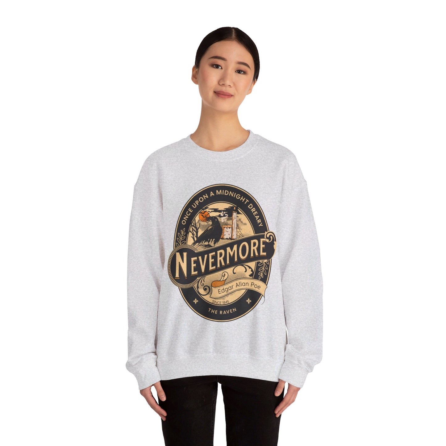 Edgar Allan Poe, Nevermore The Raven Sweatshirt, Book Lover, Halloween, Haunting Gothic Gift, Light, Dark Academia, Horror Movie Sweater Sweatshirt Printify