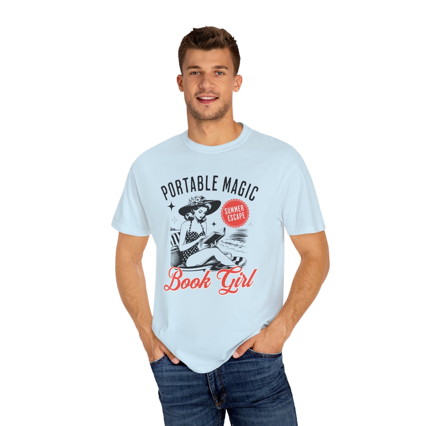 Portable Magic Book TShirt Retro Book Girl Summer Shirt Reader Lover Beach Bookish Gift For Vacation Romance Fantasy Reader Book Club Gifts T-Shirt Printify