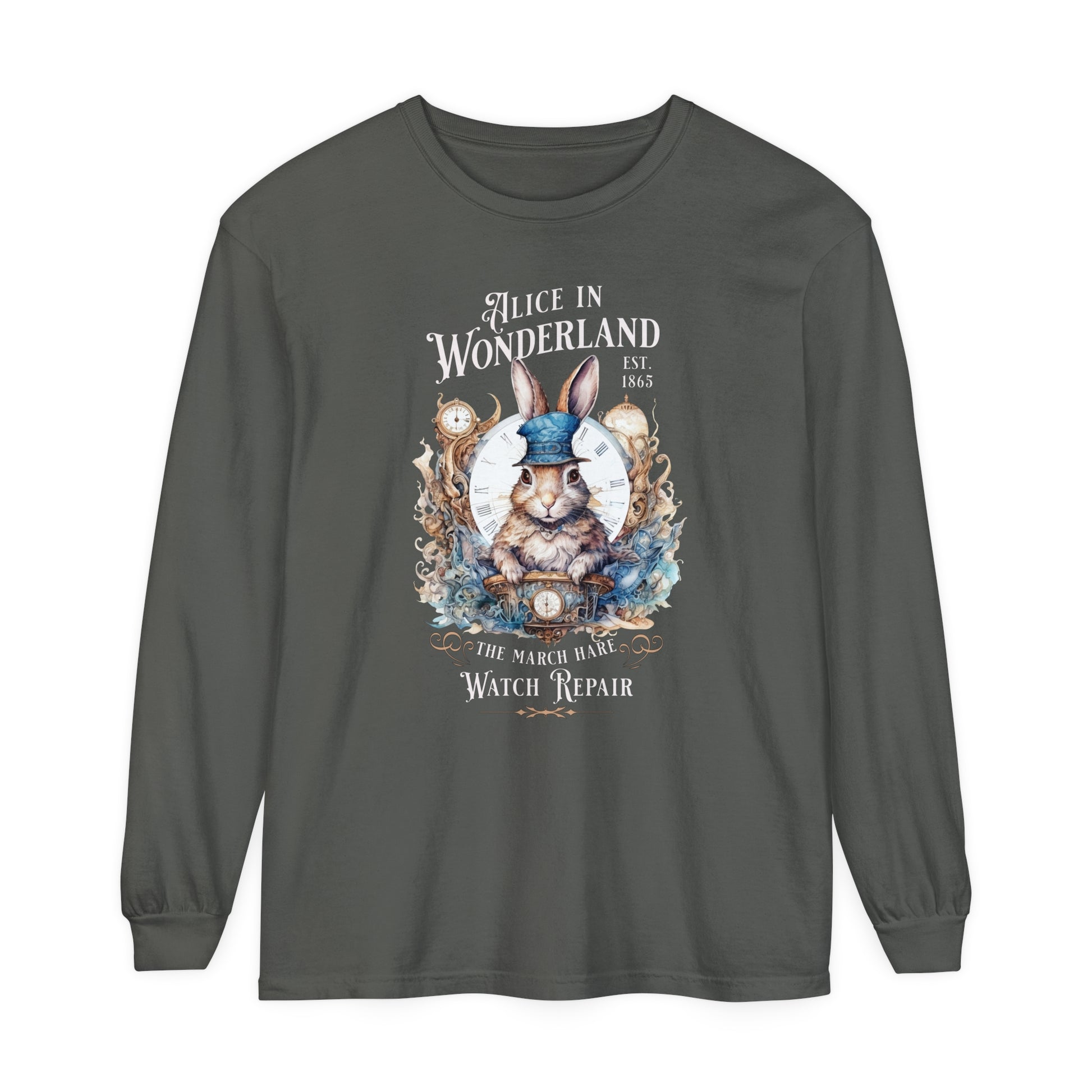 Alice in Wonderland Long Sleeve Shirt, Lewis Carroll Dark Academia TShirt, Mad Hatter Tea Party March Hare White Rabbit Bookish Booktok Gift Long-sleeve Printify Pepper S