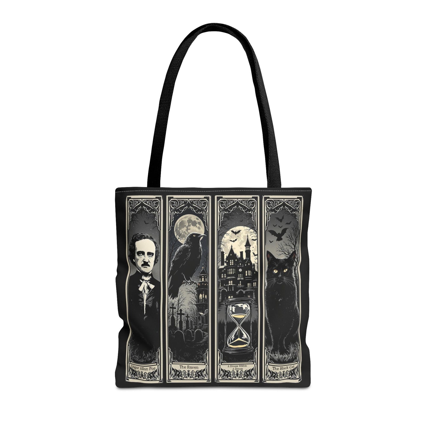 Edgar Allan Poe Tote Bag Gothic Literary Gift for Book Lover Dark Academia Macabre Accessory Halloween Tote Fall School Bag for Poetember Bags Printify 16" × 16'' Black