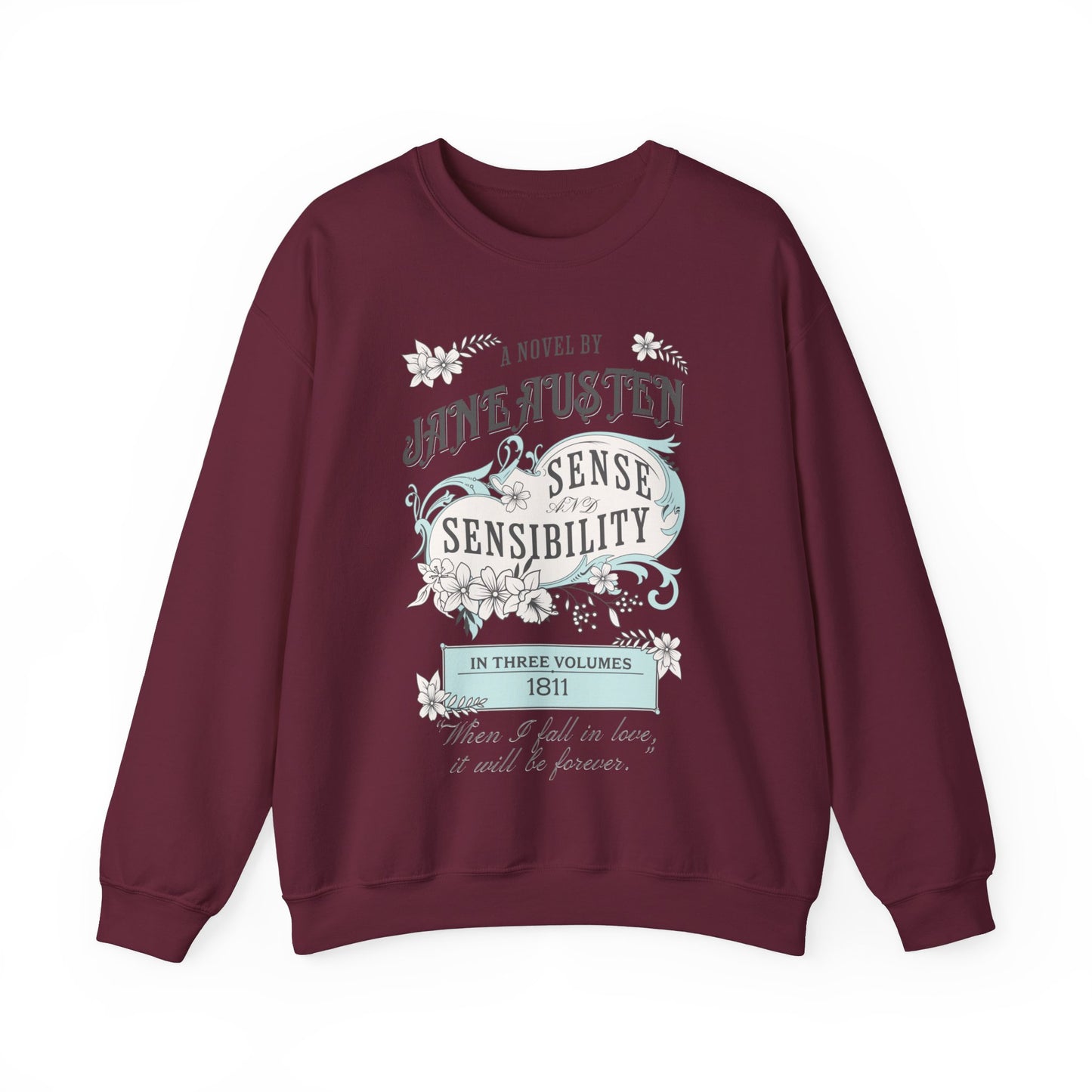 Jane Austen Sweatshirt, Sense & Sensibility Historical Romance Sweater, Bookish Literary Jane Austen Fan Art Gift, Gift for Her, Readers, Sweatshirt Printify S Maroon