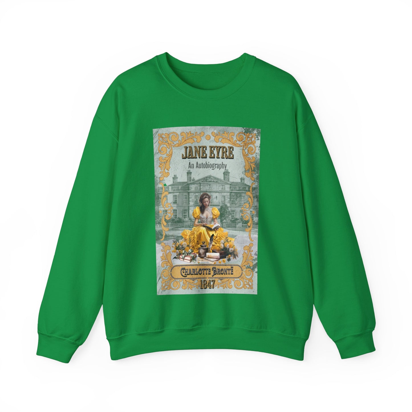 Jane Eyre Sweatshirt, Charlotte Brontë Historical Romance Sweater, Bookish Literary Brontë Sisters Fan Art Gift, Gift for Her, Readers, Sweatshirt Printify S Irish Green