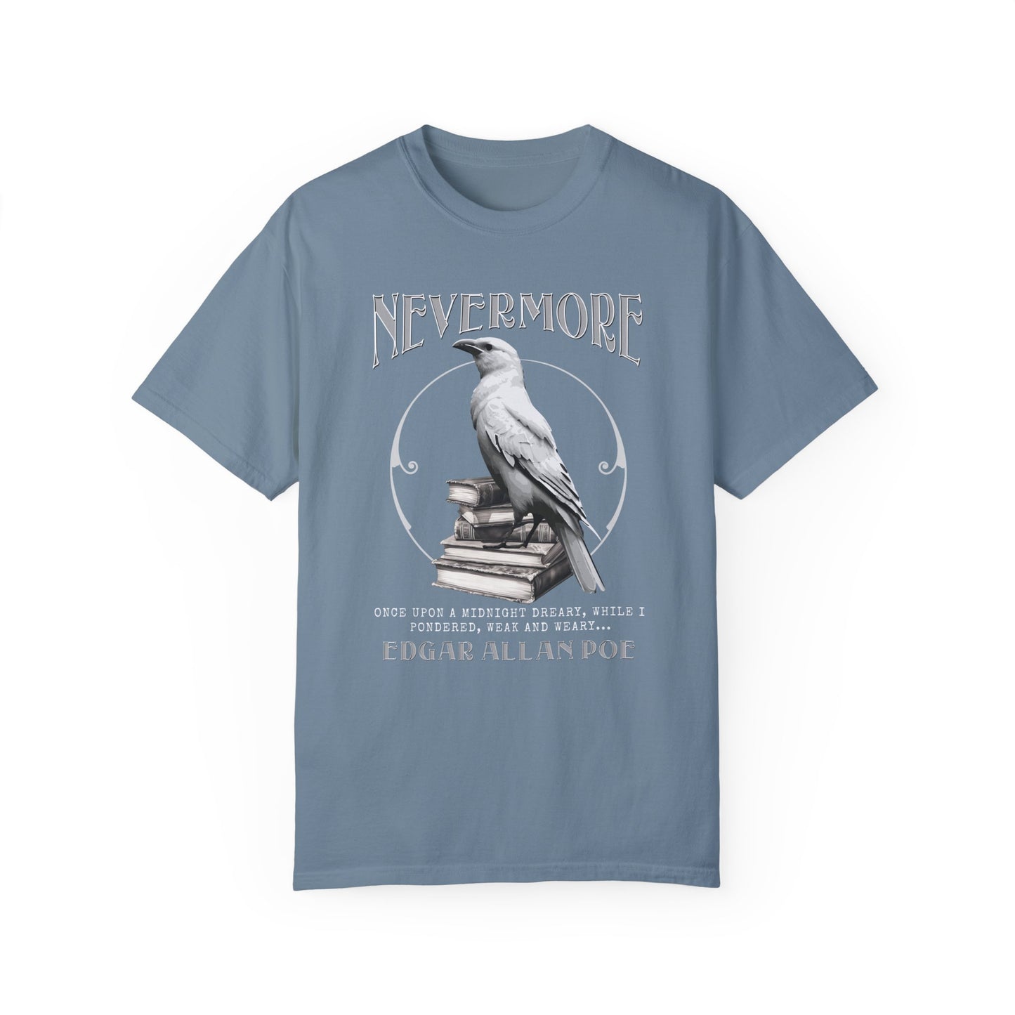Edgar Allan Poe The White Raven Unisex Garment-Dyed T-shirt T-Shirt Printify Ice Blue S