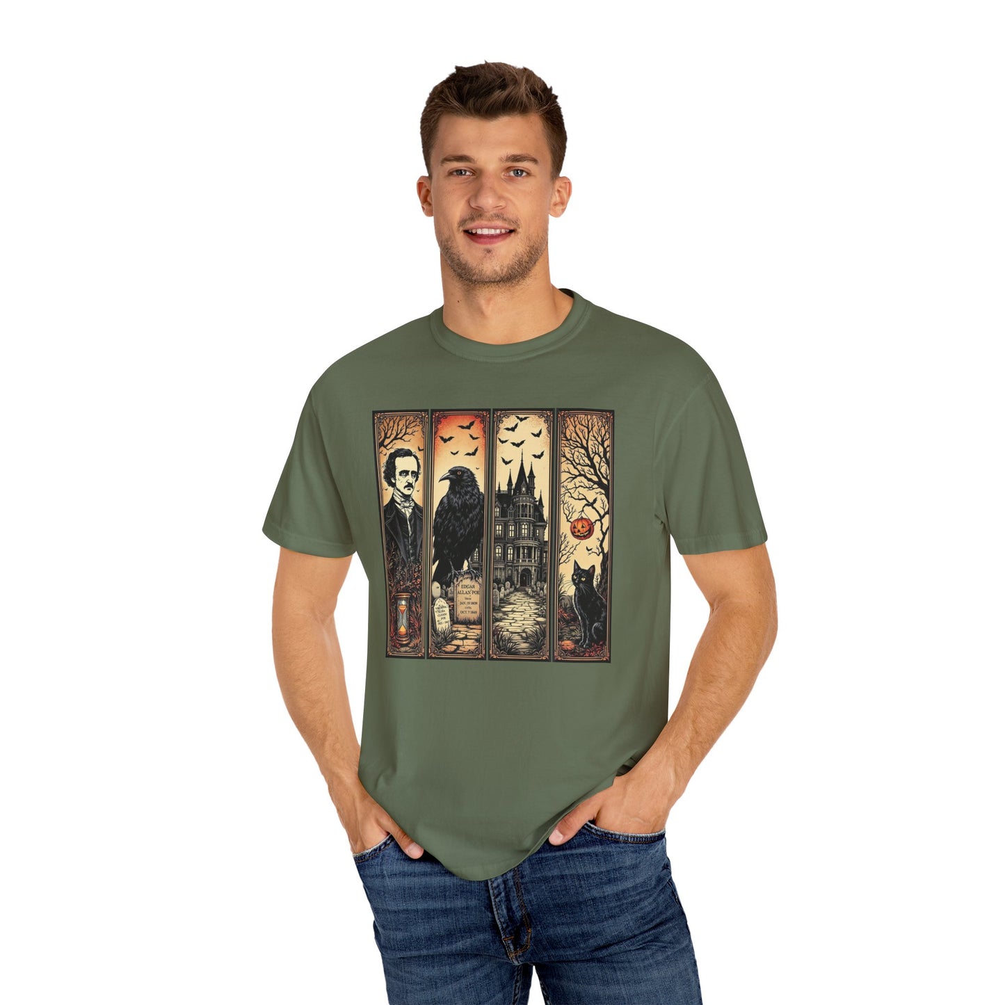 Edgar Allan Poe T-Shirt Gothic Graphic Tee The Raven Nevermore Quote Horror Literature Shirt Dark Academia Aesthetic Halloween Party Gift