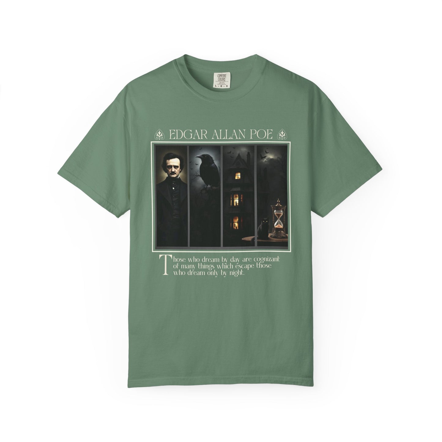 Edgar Allan Poe T-Shirt Gothic Graphic Tee The Raven Nevermore Quote Horror Literature Shirt Dark Academia Aesthetic Halloween Party Gift T-Shirt Printify Light Green S
