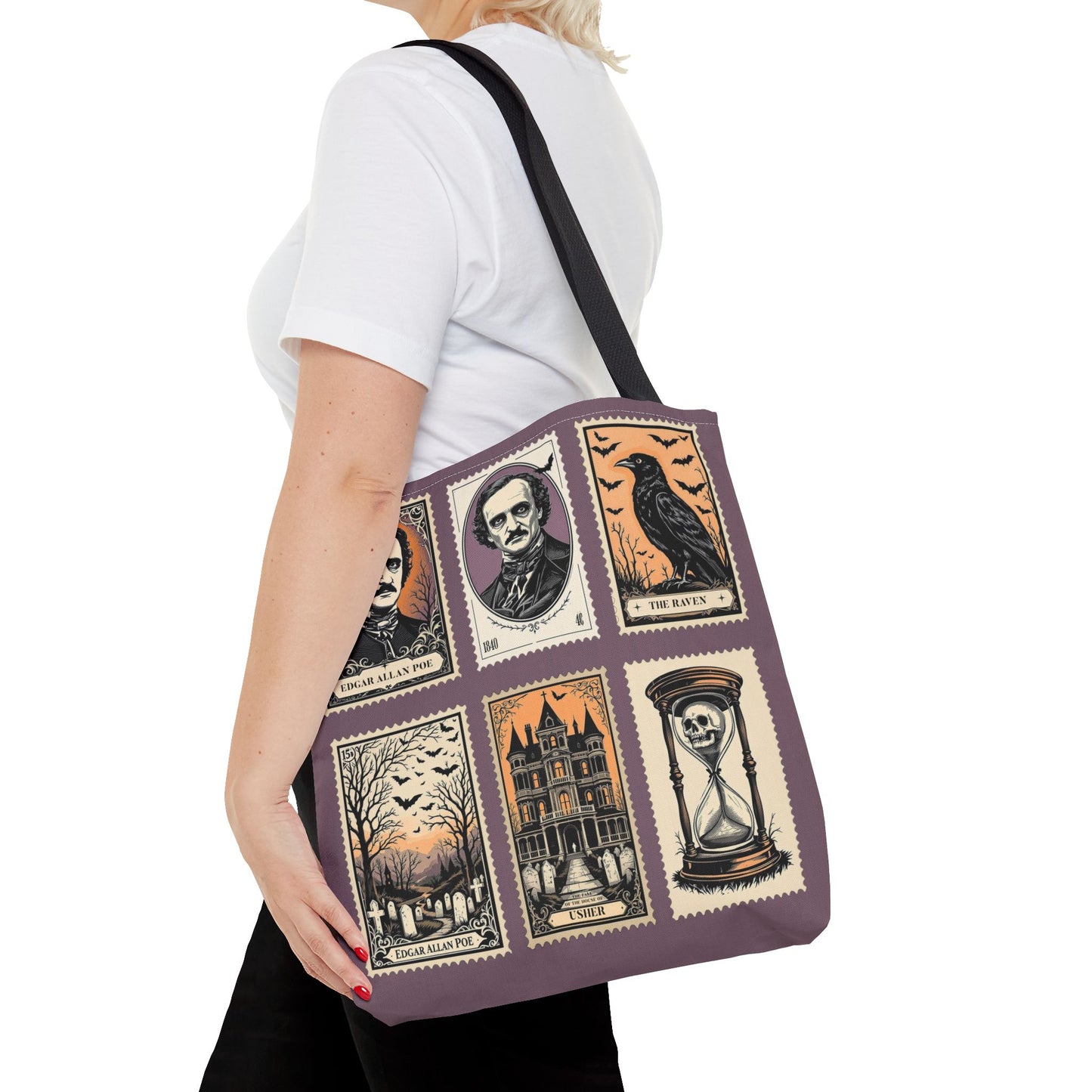 Edgar Allan Poe Tote Bag Gothic Literary Gift for Book Lover Dark Academia Macabre Accessory Halloween Tote Fall School Bag for Poetember Bags Printify