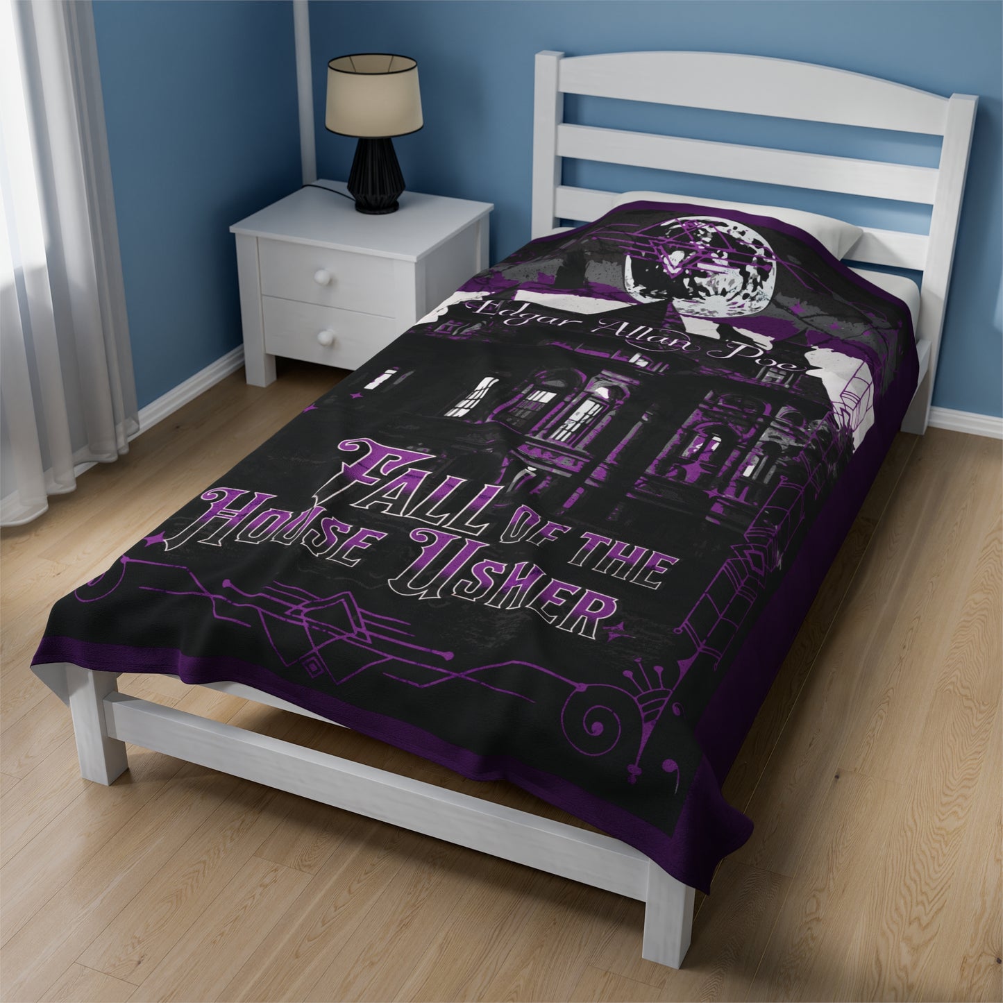 Edgar Allan Poe, The Fall Of The House Of Usher Throw Blanket, Book Lover Reading Blanket, Gothic Dark Academia, Horror Movie Watching Plush All Over Prints Printify