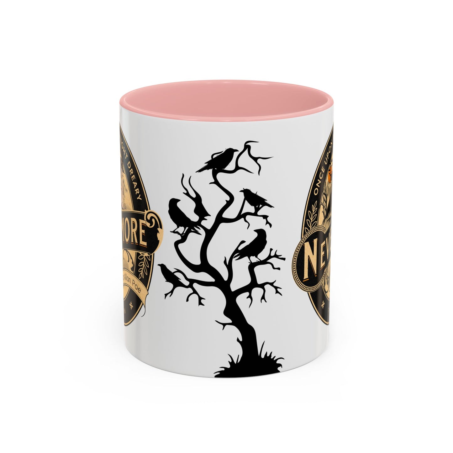 Edgar Allan Poe Coffee Mug, The Raven, Spooky Halloween Coffee, Tea Mug, Haunting Horror Movie Gift for Halloween, Dark Academia, Book Lover Mug Printify 11oz Pink