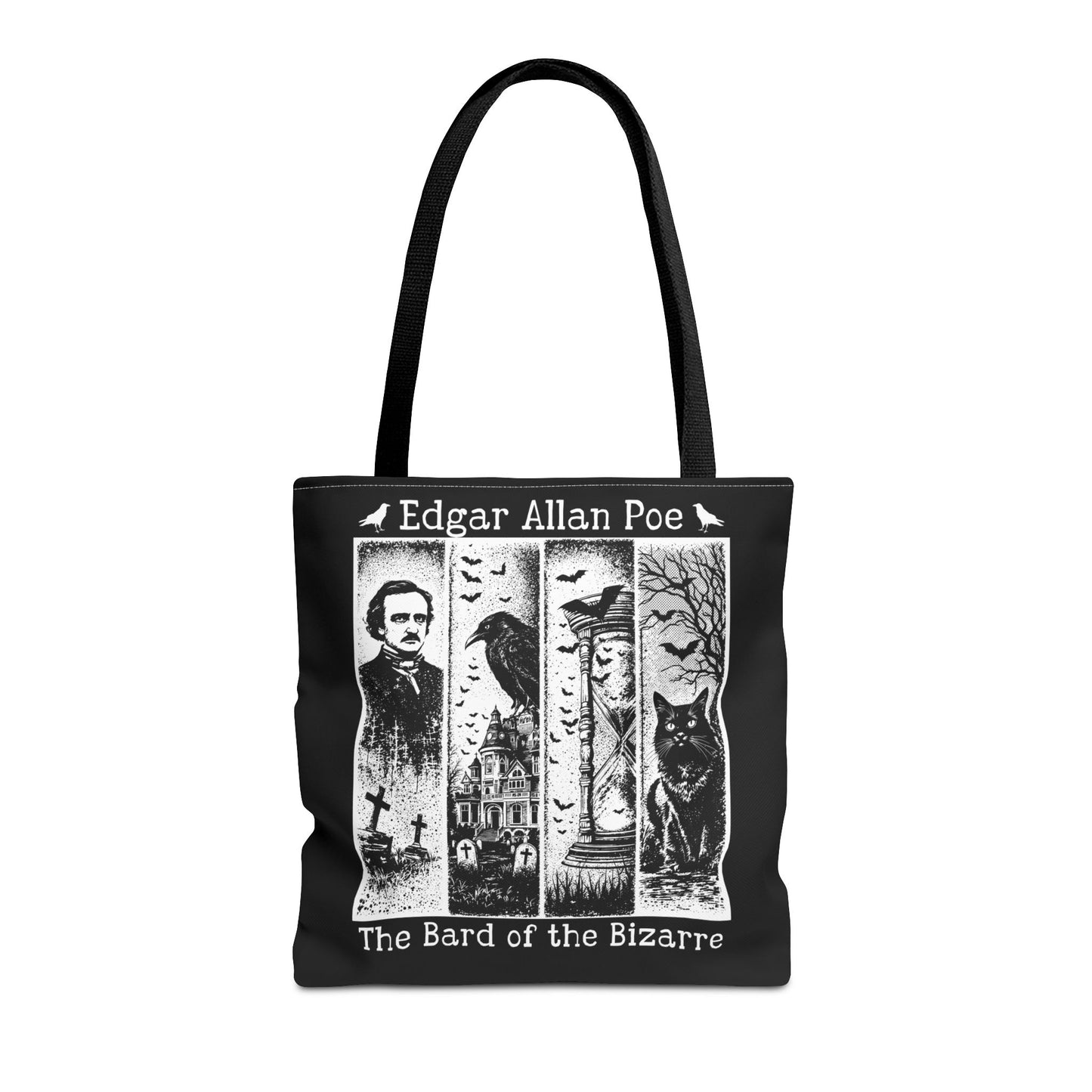 Edgar Allan Poe Tote Bag Gothic Literary Gift for Book Lover Dark Academia Macabre Accessory Halloween Tote Fall School Bag for Poetember Bags Printify 16" × 16'' Black
