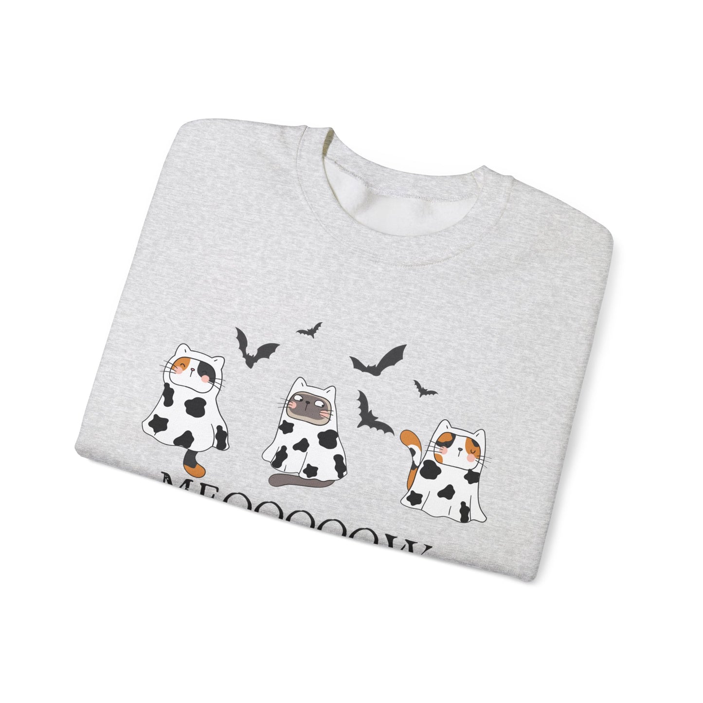 Cute Halloween Cow Ghost Cats Sweatshirt, Cats in Cow Ghost Costumes, Spooky Season Sweater, Halloween Party Shirt, Cat Lover Gift Sweatshirt Printify