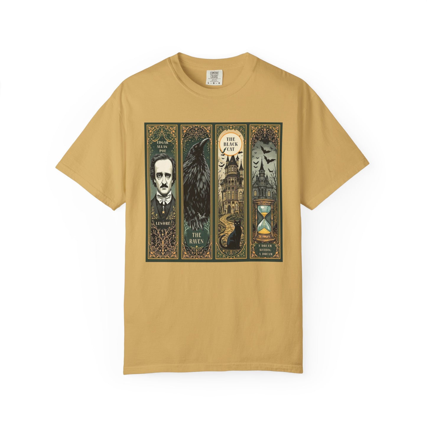 Edgar Allan Poe T-Shirt Gothic Graphic Tee The Raven Nevermore Quote Horror Literature Shirt Dark Academia Aesthetic Halloween Party Gift T-Shirt Printify Mustard S