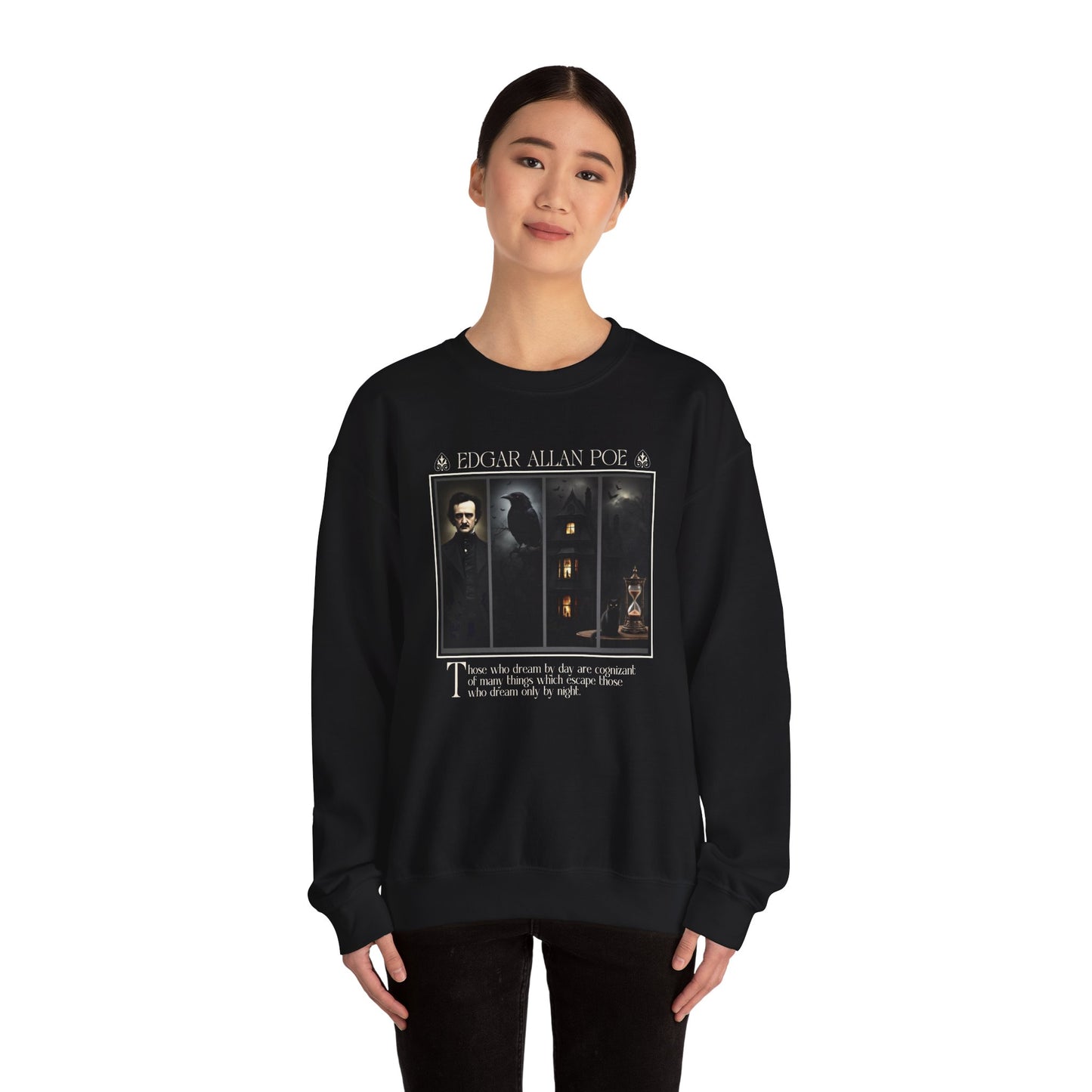 Edgar Allan Poe Sweatshirt The Raven Nevermore Gothic Horror Sweater Dark Academia Macabre Halloween Gift for Book Lovers Birthday Christmas Sweatshirt Printify