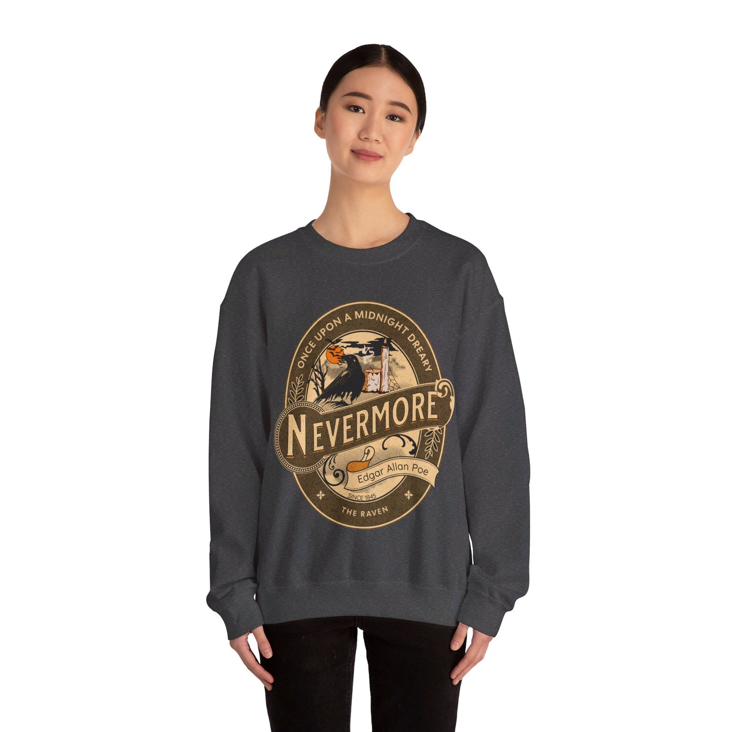 Edgar Allan Poe, Nevermore The Raven Sweatshirt, Book Lover, Halloween, Haunting Gothic Gift, Light, Dark Academia, Horror Movie Sweater Sweatshirt Printify