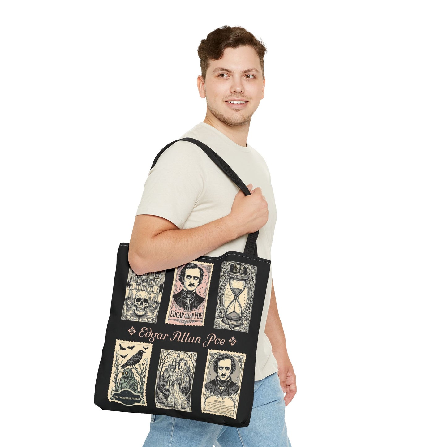 Edgar Allan Poe Tote Bag Gothic Literary Gift for Book Lover Dark Academia Macabre Accessory Halloween Tote Fall School Bag for Poetember Bags Printify