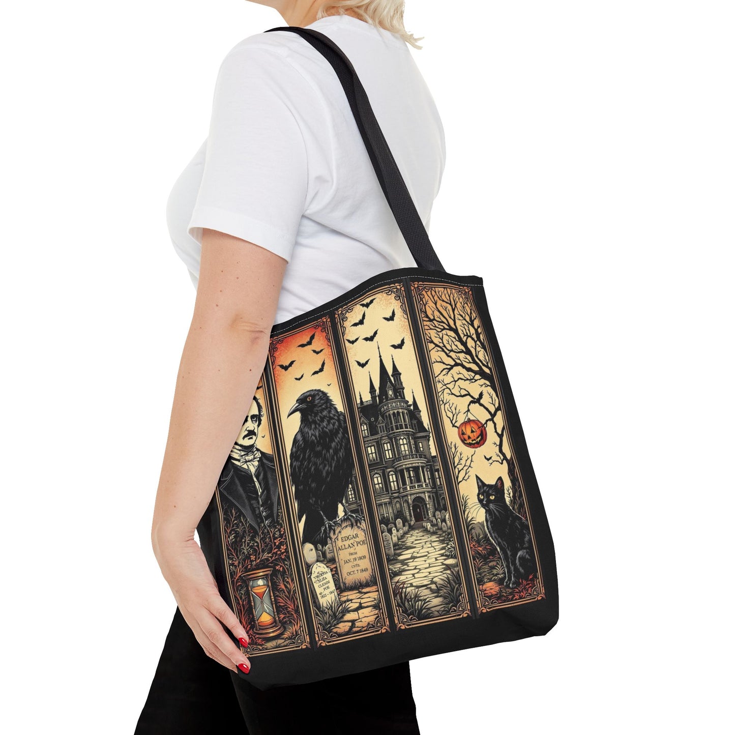 Edgar Allan Poe Tote Bag Gothic Literary Gift for Book Lover Dark Academia Macabre Accessory Halloween Tote Fall School Bag for Poetember Bags Printify