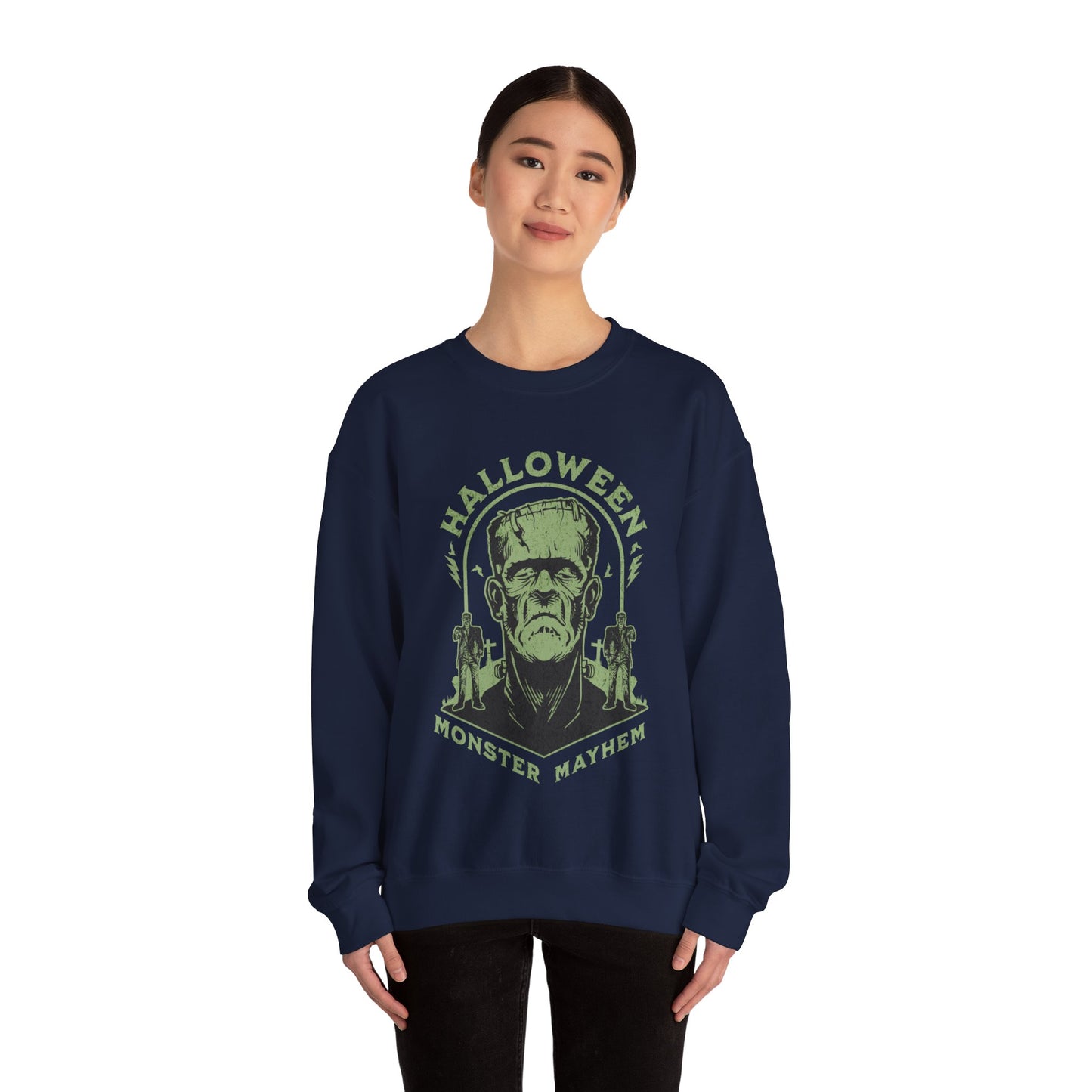 Vintage Halloween Frankenstein Monster Graphic Sweatshirt, Creepy Spooky Book Lover Gift, Horror Movie, Fall Festival Party Sweater. Sweatshirt Printify
