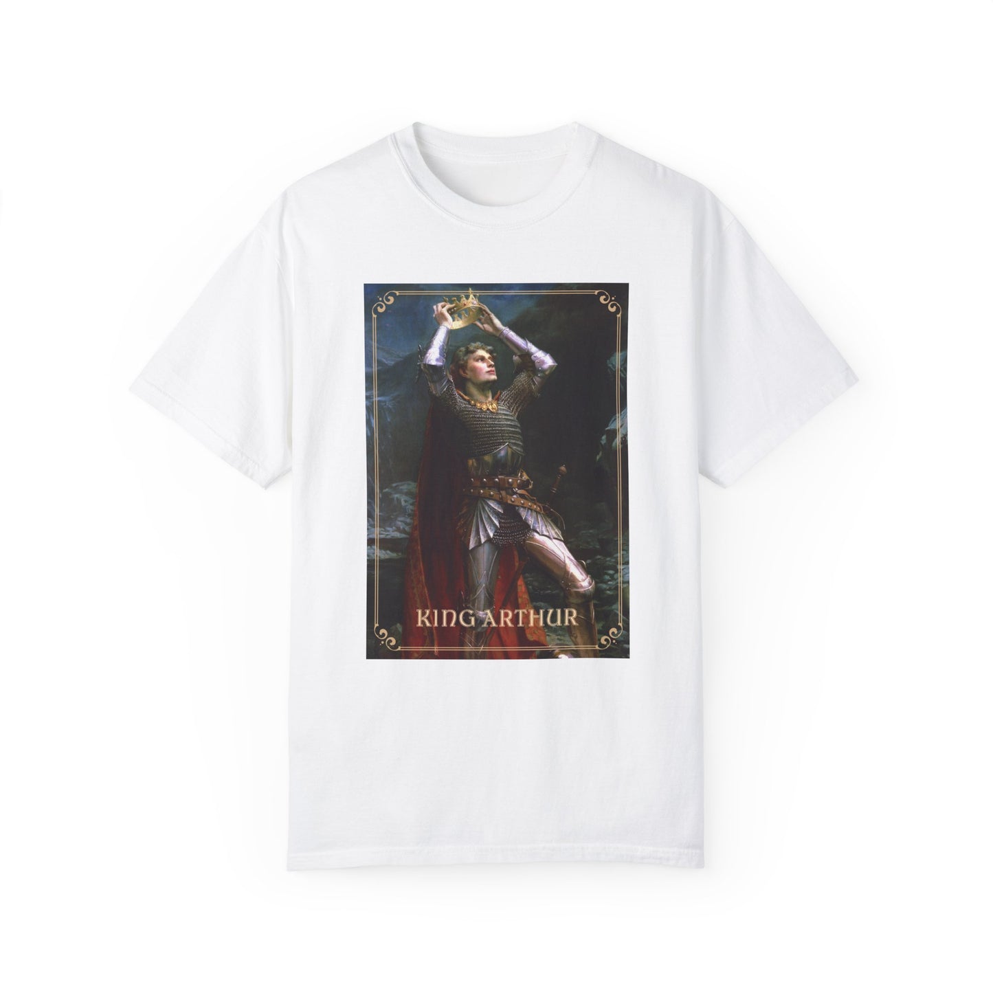 King Arthur Art Print T-shirt Mythical Tale Tee Comfortable Renfaire Medieval Festival Shirt Gift for Gamers Fantasy Lover Cosplay TShirt T-Shirt Printify White S