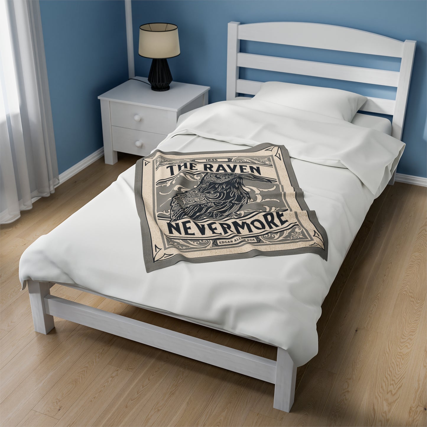 Edgar Allan Poe, Nevermore The Raven Throw Blanket, Book Lover Reading Blanket, Gothic Light, Dark Academia, Horror Movie Watching Blanket All Over Prints Printify