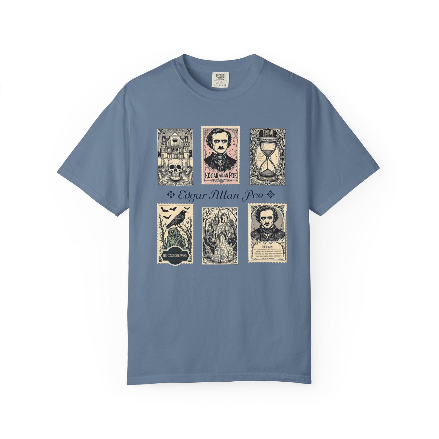 Edgar Allan Poe T-Shirt Gothic Graphic Tee The Raven Nevermore Quote Horror Literature Shirt Dark Academia Aesthetic Halloween Party Gift T-Shirt Printify Blue Jean S
