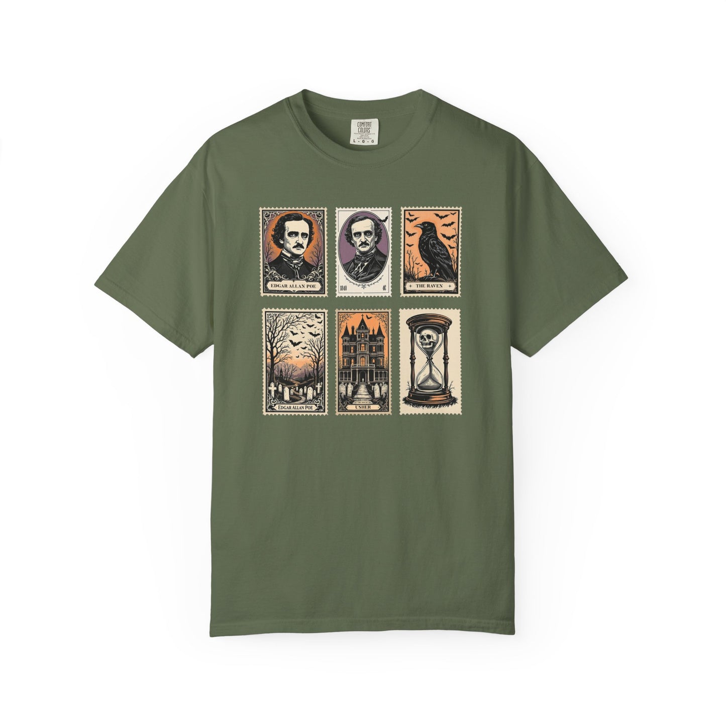 Edgar Allan Poe T-Shirt Gothic Graphic Tee The Raven Nevermore Quote Horror Literature Shirt Dark Academia Aesthetic Halloween Party Gift T-Shirt Printify Sage S