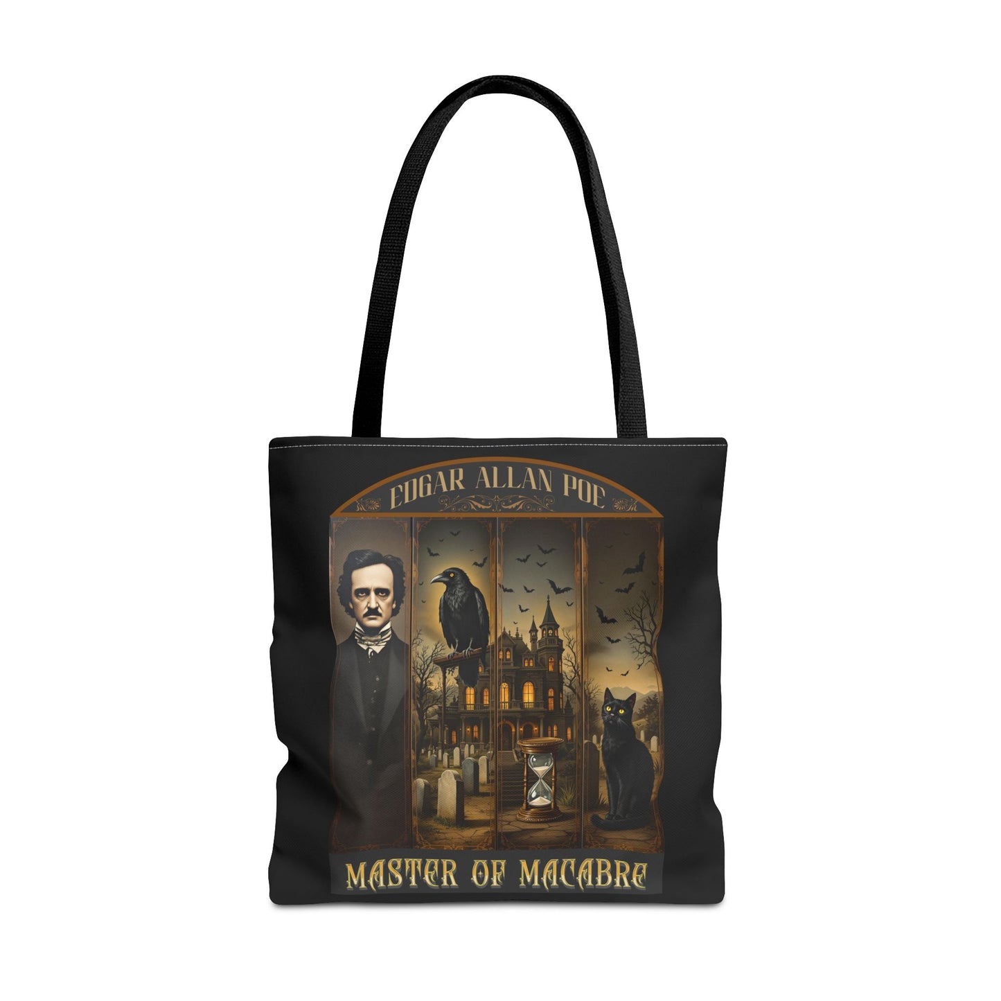 Edgar Allan Poe Tote Bag Gothic Literary Gift for Book Lover Dark Academia Macabre Accessory Halloween Tote Fall School Bag for Poetember Bags Printify 18" × 18'' Black