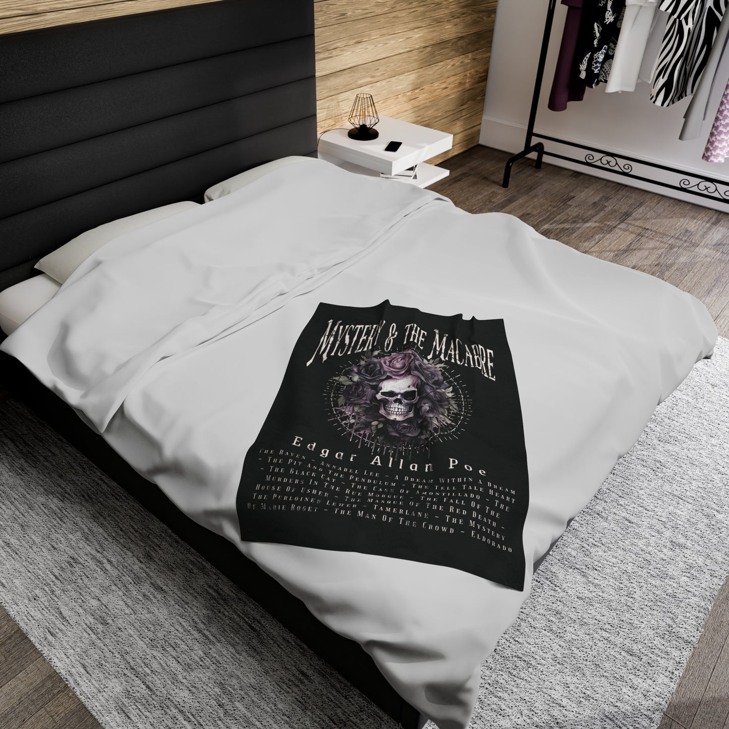 Edgar Allan Poe, Mystery & The Macbre Throw Blanket, Book Lover Reading Blanket, Gothic, Light, Dark Academia, Horror Movie Watching Blanket All Over Prints Printify