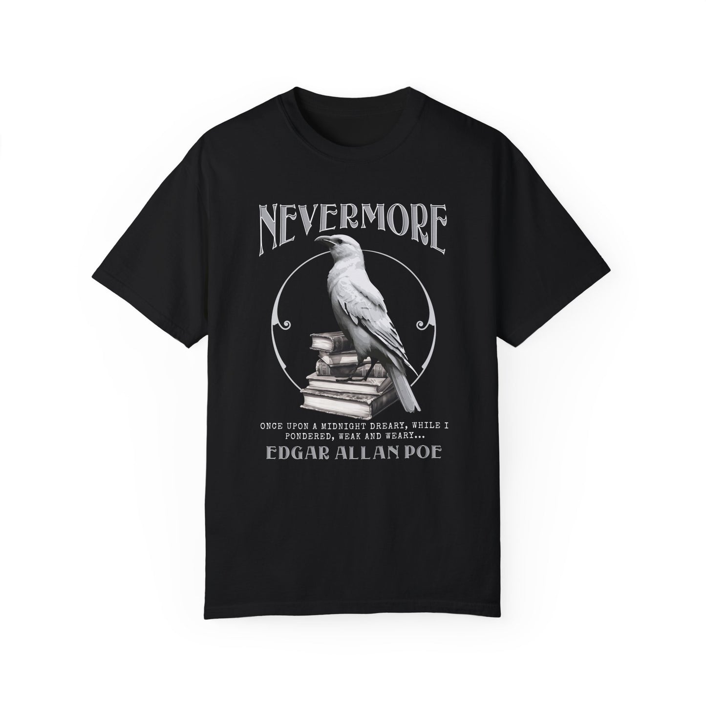 Edgar Allan Poe The White Raven Unisex Garment-Dyed T-shirt T-Shirt Printify Black S